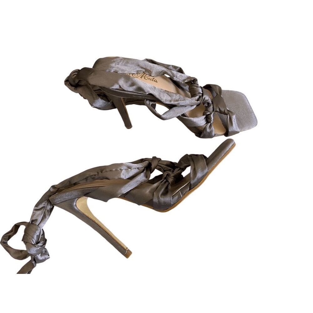 Mata Shoes Satin Wrap Heels in Gray